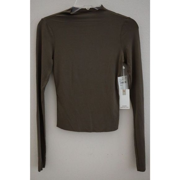 Good American Women's Sz 0 (XS) Green L/S Cropped Shine Mock Turtleneck $60 - Picture 1 of 4